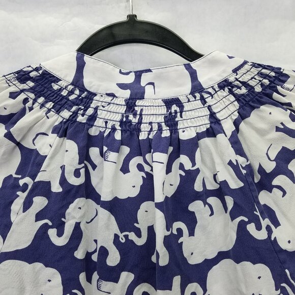 Lilly Pulitzer Elsa Blue White Elephant Print 100% Silk Pullover Blouse XS - Picture 7 of 11